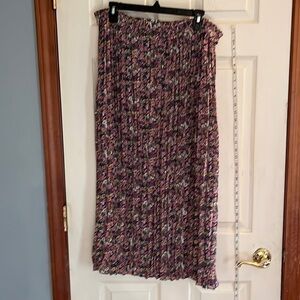 Vintage-first option-size M-purple/yellow floral crinkle pleated BoHo Midi skirt